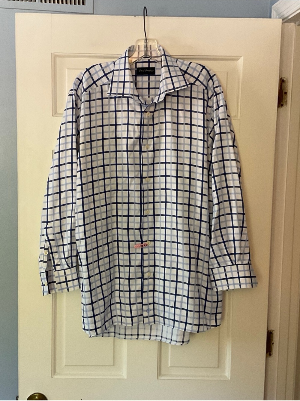 David‎ Donahue Mens Dress Shirt Blue Windowpane Plaid Check 16.5 16 1/2 32/33
